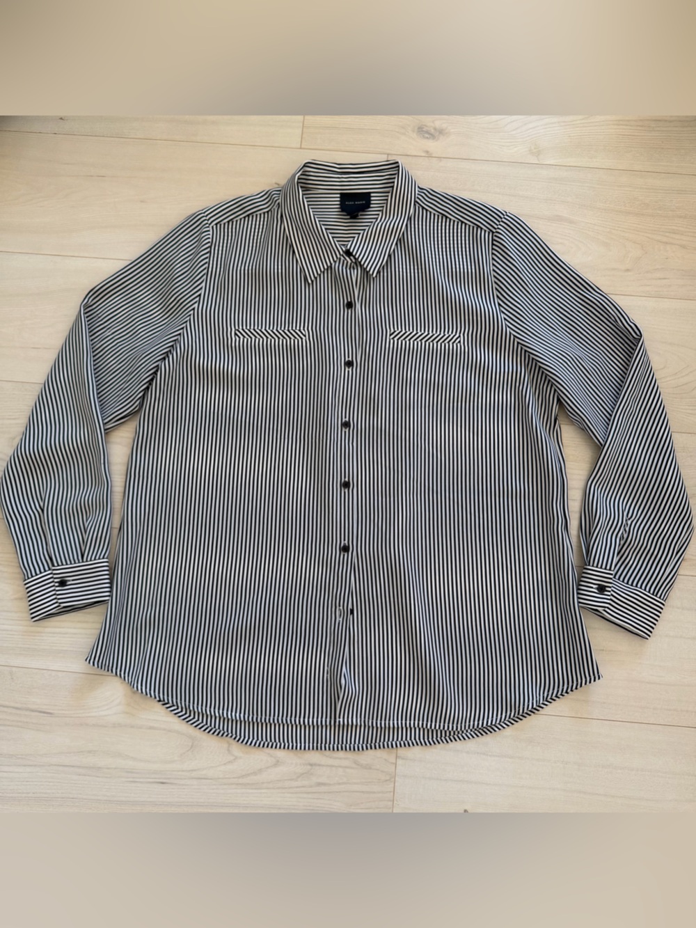 Alex Marie Black and White Striped Button-Down Shirt